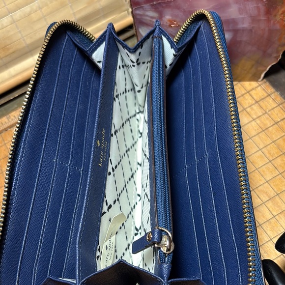 kate spade Safiano Leather Wallet Navy Dark Blue Zip Around 8”Lx4.25”Hx1”H - Picture 13 of 17